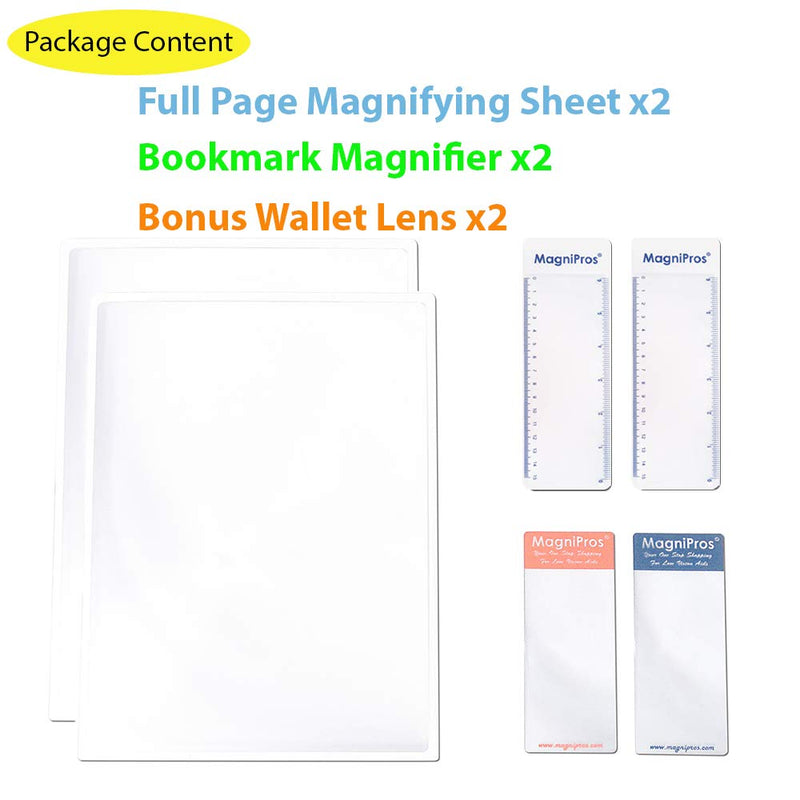 [Australia - AusPower] - MagniPros(2PACK) Large Full Page 3X Premium Magnifying Sheet Fresnel Lens 7.5" X 10.5"+2 Bonus Ruler Magnifiers+2 Bookmark Lenses-Best Magnifying Set for Reading Small Prints & Low Vision Seniors 