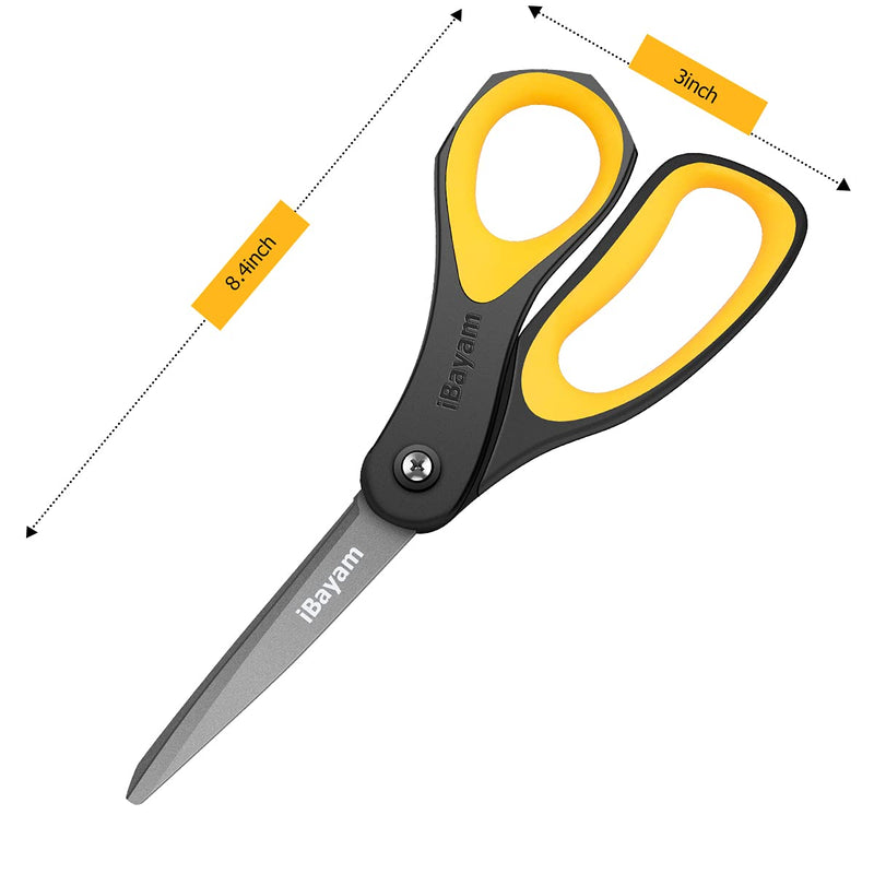 [Australia - AusPower] - Scissors, iBayam 3 Pack 8" All-Purpose Titanium Non-Stick Scissor, Comfort Grip Sharp Nonstick Scissors for Office School Home General Use Art Craft Classroom DIY Supplies Cutting Tape Adhesive Vinyl Blue, Red, Yellow 