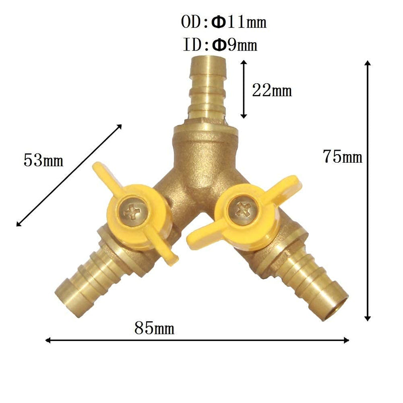 [Australia - AusPower] - Joywayus 3/8" ID Hose Barb, Y Shaped Type 3 Way Brass Shut Off Ball Valve Fitting Large Flow Upgraded Version AY3/8L 