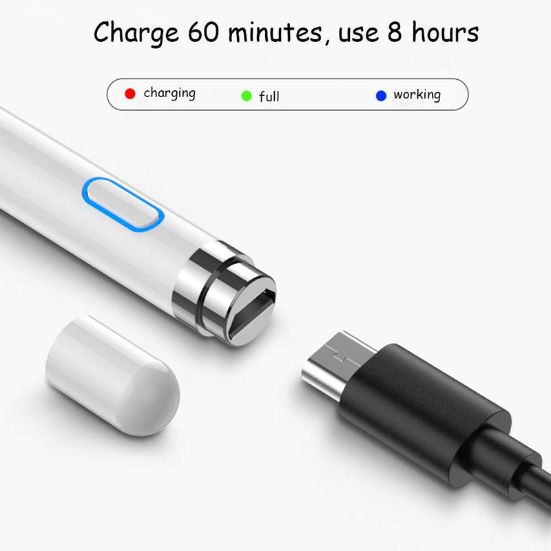 [Australia - AusPower] - DOGAIN Active Stylus Pen for Android,iOS, iPad/iPad 2/New iPad 3/iPad4/iPad Pro/iPad Mini/iPad Mini 2/3 /4 and Most Tablet,1.5mm Fine Point Rechargeable Digital Stylus Pen（White） 