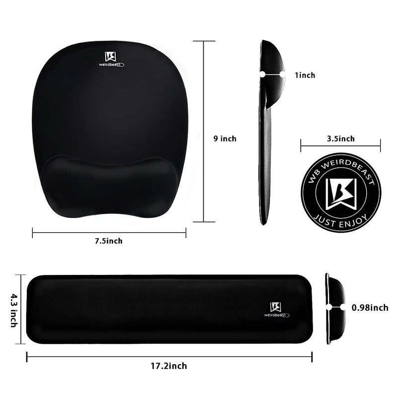 [Australia - AusPower] - Ergonomic Keyboard Wrist Rest Pad and Mouse Pad Hand Support for Laptop Computer Wrist Rest Support Cushion Nonslip Memory Foam Set for Office Gaming Easy Typing & Pain Relief - Black 