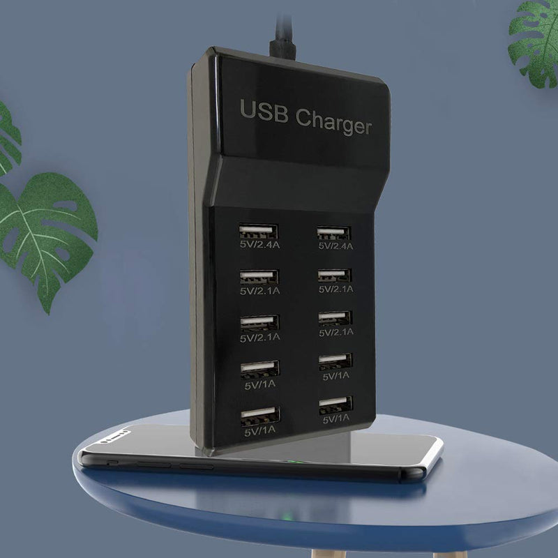 [Australia - AusPower] - Multi-Port USB Charger,YANER 10-Port USB Desktop hub Wall Charger, Suitable for iPhone/iPad/Samsung Galaxy Note Tablet Android Smartphone Multi-Function Device (Black) 