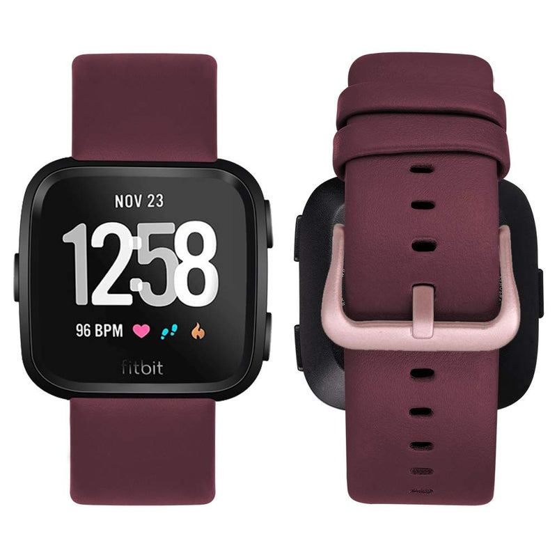 [Australia - AusPower] - iBazal Bands Compatible with Versa/Versa 2 / Versa Lite Band, Leather Bands Replacement Strap Compatible for Blaze (Exclude Frame) Smart Watch Men Women - Red Wine+Rose Gold Buckle Wine Red 