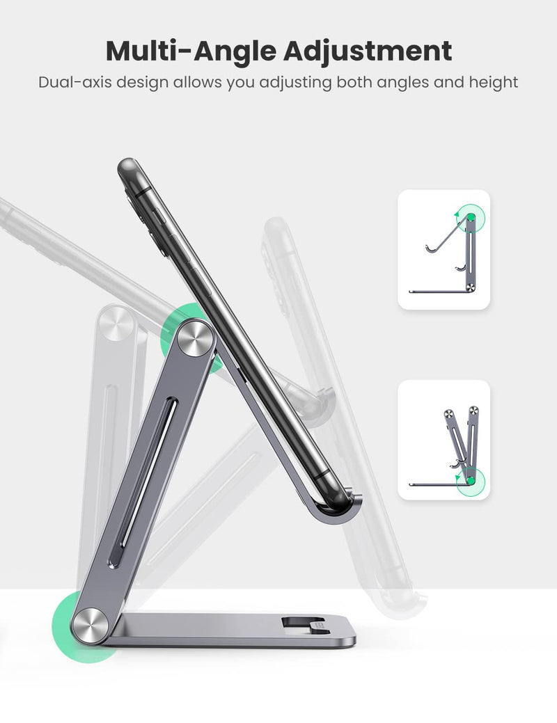 [Australia - AusPower] - UGREEN Cell Phone Stand Desk Adjustable Aluminum Mobile Phone Holder Compatible for iPhone 13 12 Pro Max, iPhone 11 X SE XS XR 8 Plus 6 7 6S Samsung Galaxy Note20 S20 S10 S9 S8 S7 Smartphone Grey 