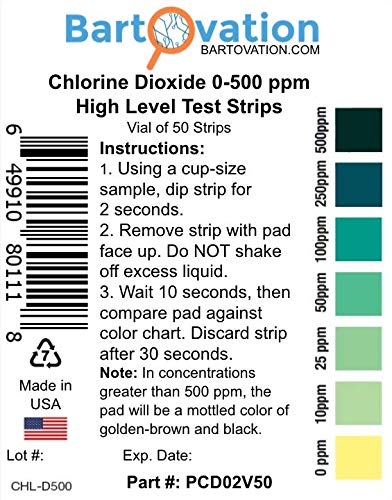 [Australia - AusPower] - Chlorine Dioxide Single Factor Test Strips, 0-500 ppm [Vial of 50 Strips] 