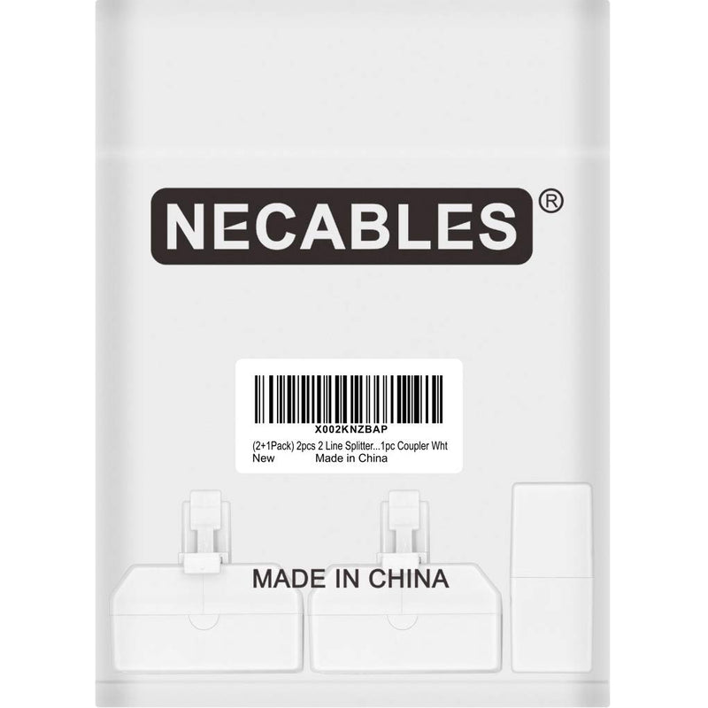 [Australia - AusPower] - NECABLES (2+1Pack) 2pcs Phone Jack Splitter 2 Line Adapter 1 Male to 3 Females (L1, L2, L1+L2) and 1pc Telephone Line Coupler White 
