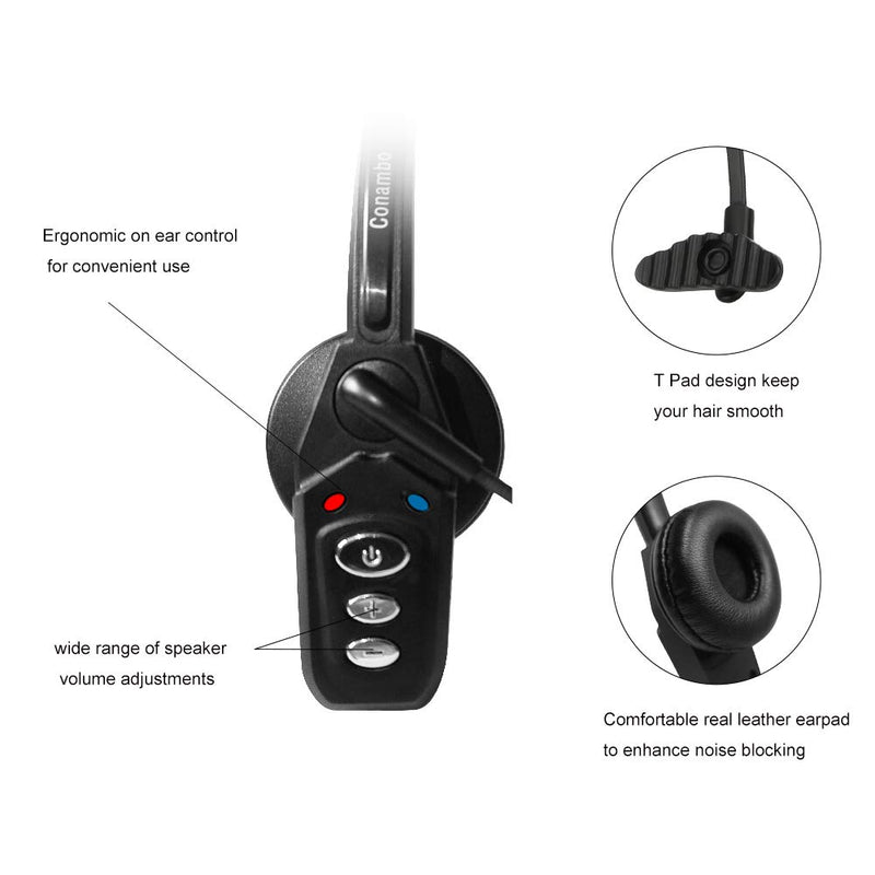 [Australia - AusPower] - Bluetooth Headset V5.0, Pro Wireless Headset High Voice Clarity with Noise Canceling Mic for Cell Phone Trucker Engineers Business Home Office-JBT800 