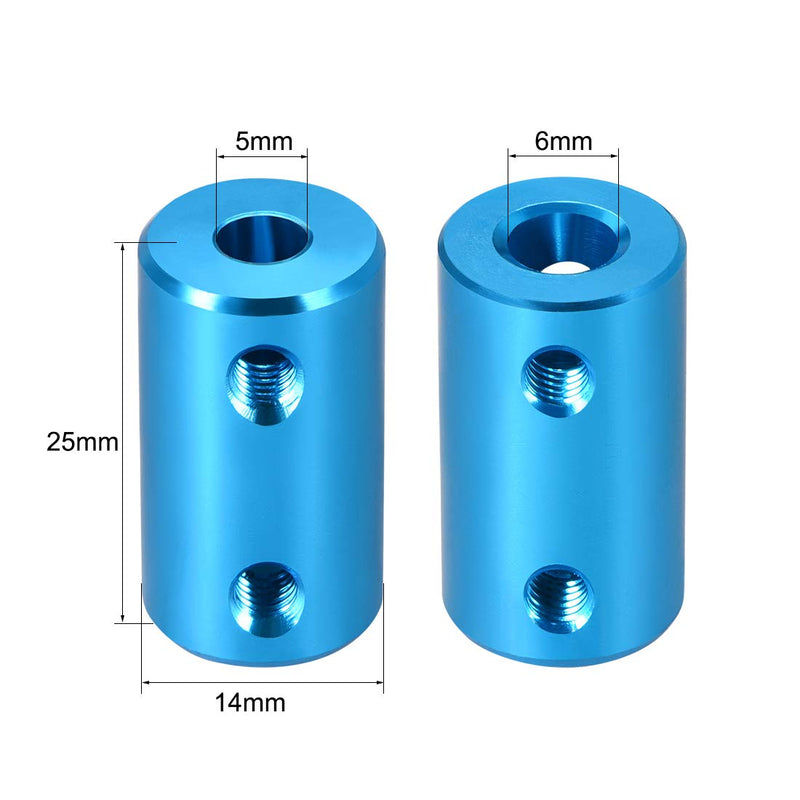 [Australia - AusPower] - uxcell 5mm to 6mm Bore Rigid Coupling Set Screw L25XD14 Aluminum Alloy,Shaft Coupler Connector,Motor Accessories,Blue,2pcs 