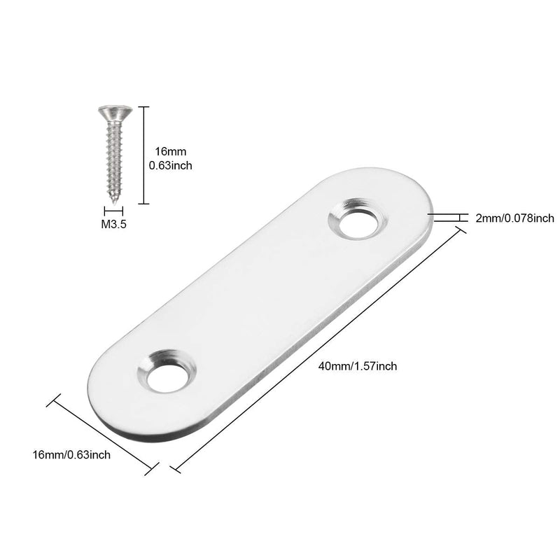 [Australia - AusPower] - TOPPROS Pack of 50 Flat Corner Brace Plates Metal Joining Plates Connector Repair Bracket with Fixing Screws,1.57inchx0.6x0.08 inch-2 Holes,Stainless Steel, Silver Color 
