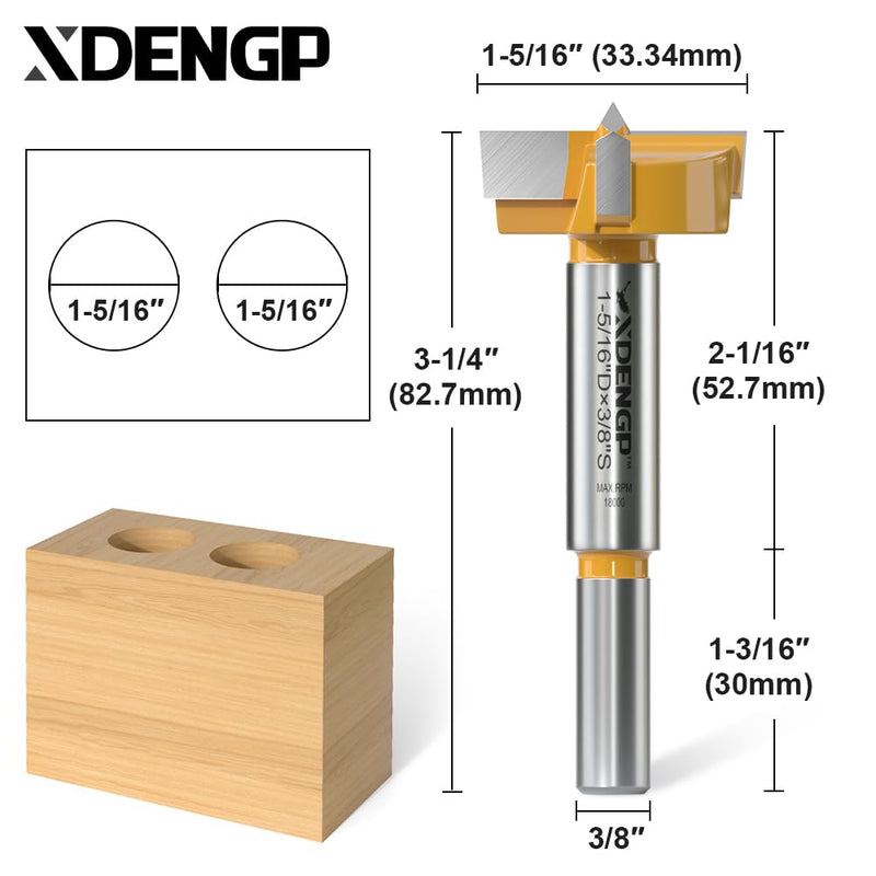 [Australia - AusPower] - XDENGP Forstner Bit 3/8 inch Shank, 1-5/16 inch Cutting Diameter, Forstner Drill Bit for Woodworking, Drilling Hole Saw Set, Auger Opener, Hole Opener Hinge Hole Cutter for Plastic, Plywood Products 1-5/8"Diameter,3/8"Shank 