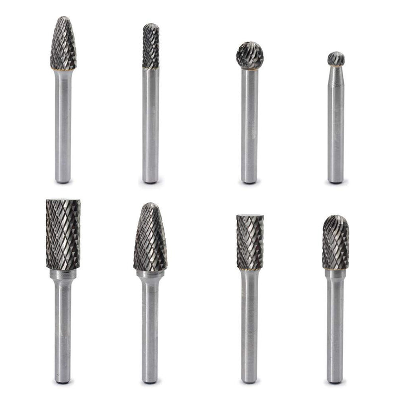 [Australia - AusPower] - Carbide Burr Set 8pcs JESTUOUS 1/4 Inch Shank Diameter Double Cut Edge Rotary Files Metal Grinding Polishing Carving Tool Drill Bits for Die Grinder Kits 