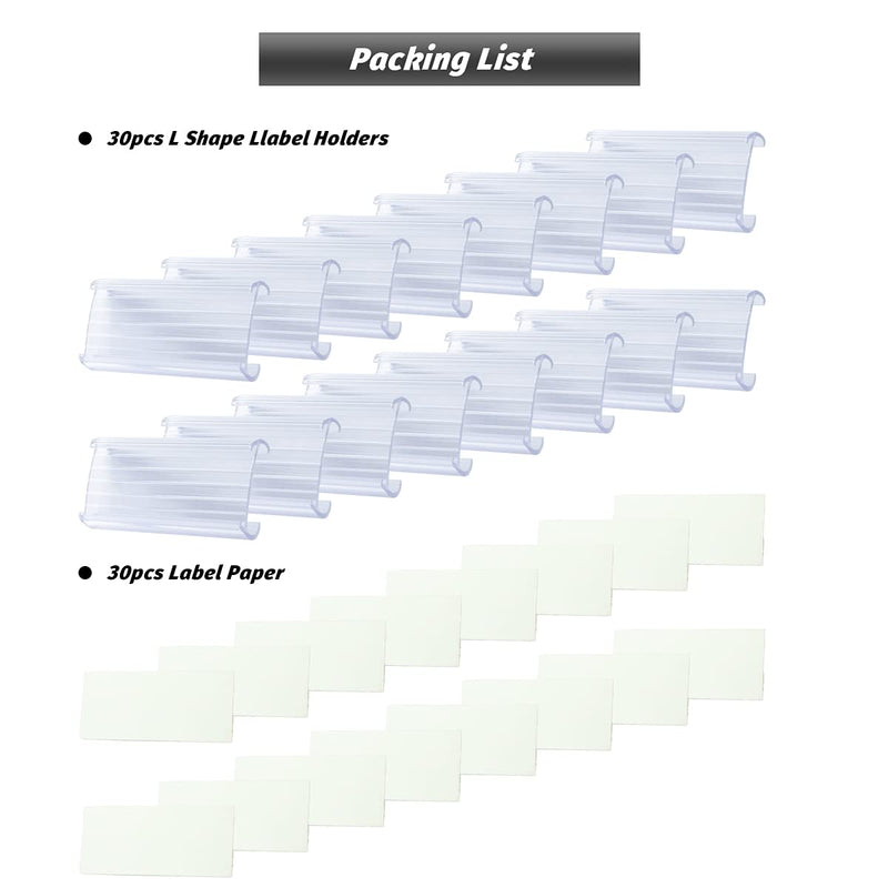 [Australia - AusPower] - Diteje 30Pcs Plastic Wire Shelf Label Holder,Wire Rack Holders with 30Pcs Label Paper Inserts Compatible with Metro and Nexel 1-1/4" Shelves,Label Area 3.15in Lx1.18in H 