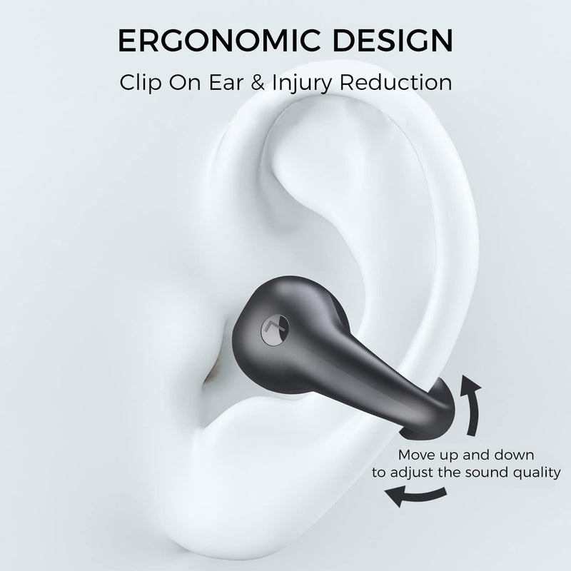 [Australia - AusPower] - Alpha Digital Wireless Ear Clip Bone Conduction Earbuds, Bluetooth 5.3, Up to 18 Hours Playtime, 350mAh Battery, Lightweight, Wireless Bluetooth Earbuds for Cycling, Sport, Running, Driving Black 