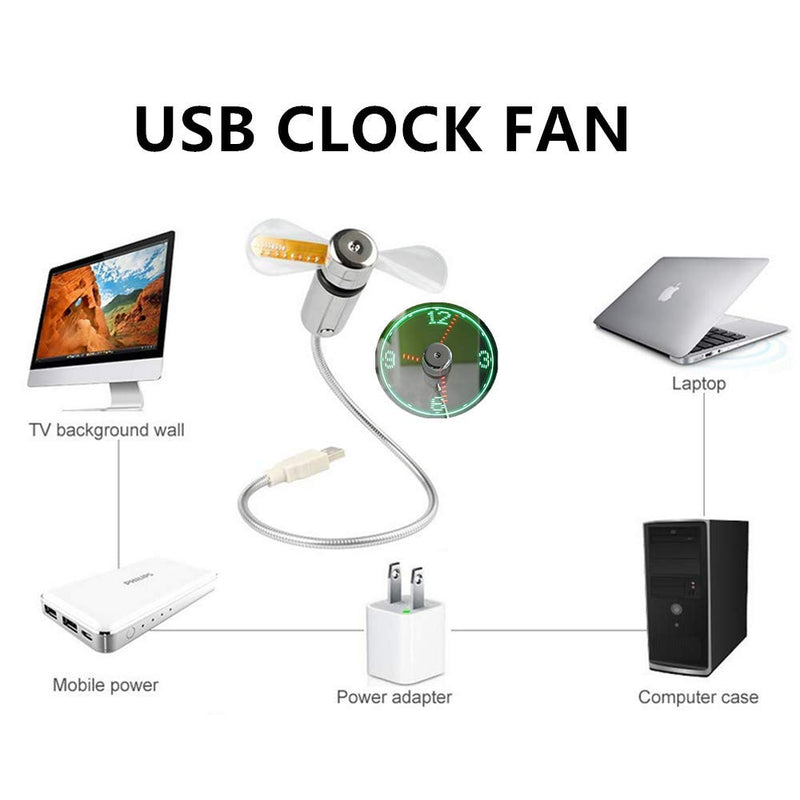 [Australia - AusPower] - ONXE LED USB Clock Fan with Real Time Display Function,USB Clock Fans,Silver,1 Year Warranty (Clock) 