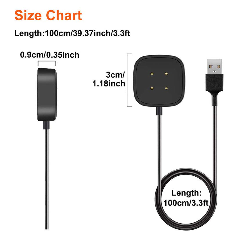 [Australia - AusPower] - Sankel Compatible for Fitbit Sense/Versa 3 Charger, 2-Pack USB Replacement Charging Cable Dock Stand Station Accessories for Fitbit Versa 3/Sense Smart Watch Fitness Tracker,with 3.3FT Charging Cord 