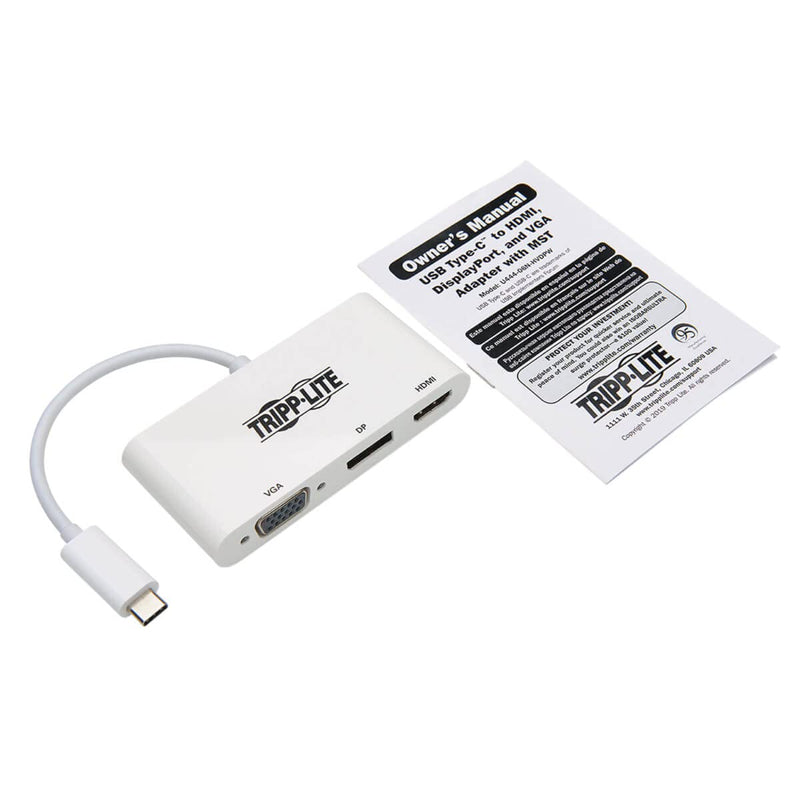 [Australia - AusPower] - Tripp Lite USB C to HDMI/DisplayPort/VGA Adapter (M/F), USB 3.1 Gen 1, Thunderbolt 3 to HDMI/DisplayPort/VGA, 4K Adapter, White (U444-06N-HVDPW) 