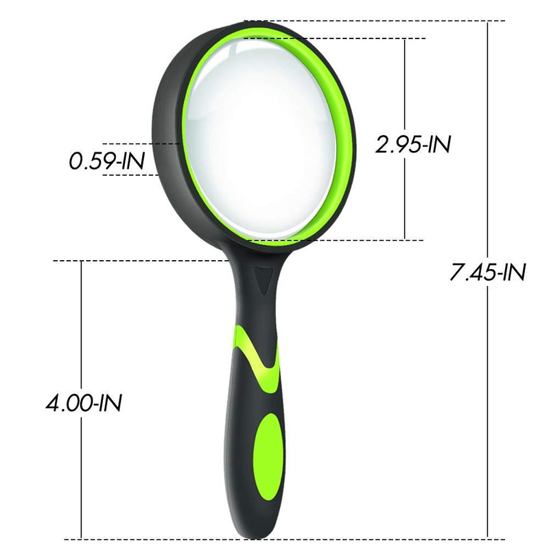 [Australia - AusPower] - Leffis 3 Pack Magnifying Glass, 10X Non-Slip Handheld Reading Magnifier for Kids and Seniors, 75mm Magnifying Glass Lens for Reading, Classroom Science, and Nature Exploration (Felt Bag Included) 3 Pack(green/Yellow/Orange) 