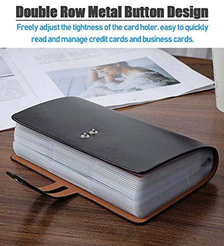 [Australia - AusPower] - Leather Business Card Organizer, RFID Blocking Credit Card Holder, Professional Business Card Holder and Name Card Book, Credit Card Protector - Holds 96 Cards (Black) Black 