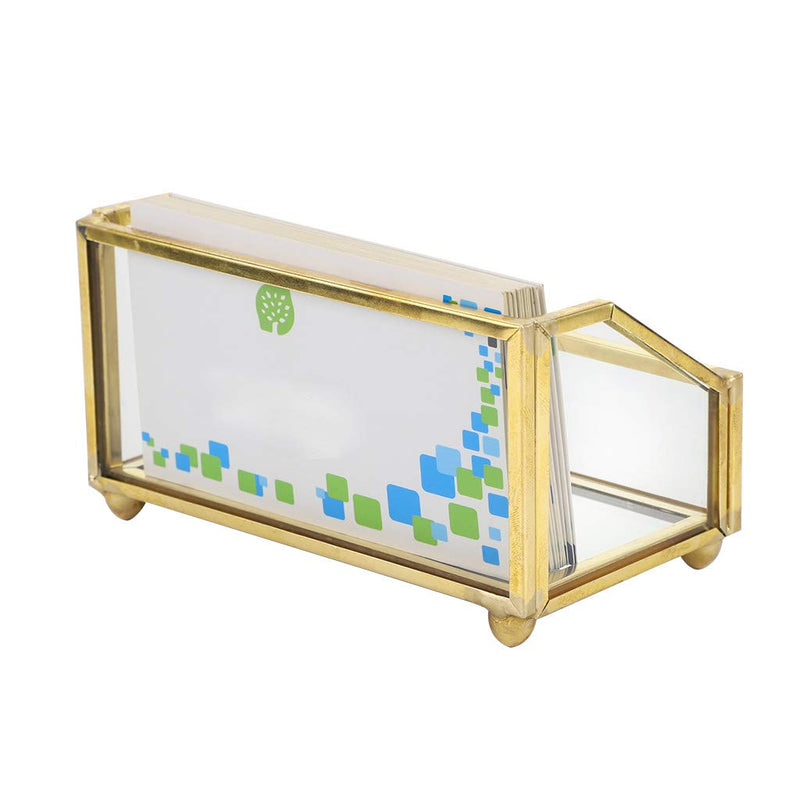 [Australia - AusPower] - Hipiwe Glass Business Card Holder Stand, Gold Metal Frame Name Card Display Organizer, Office Desktop Countertop Business Cards Storage Holder, Fits 80-100 Business Cards 