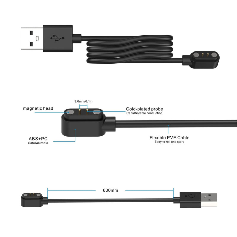 [Australia - AusPower] - Smart Watch Charger Magnetic Compatible with YAMAY Willful Letsfit Letscom, Magnetic USB Charging Cable for Umidigi Uwatch 3S 3 2 2S Urun smartwatch (Black) Black 