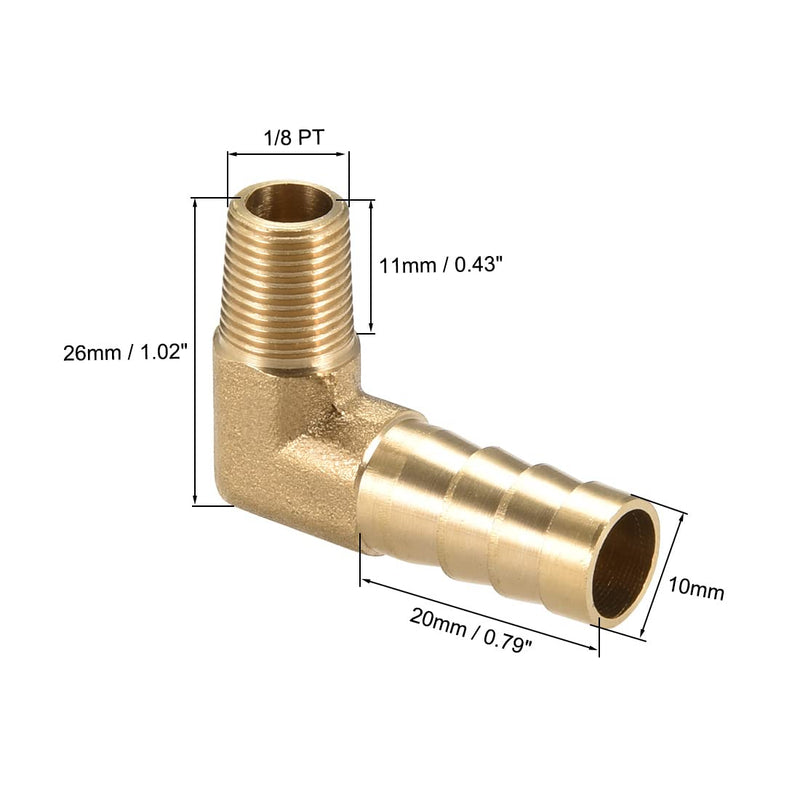 [Australia - AusPower] - uxcell Brass Barb Hose Fitting, 90 Degree Elbow 10mm Barbed to 1/8 PT Male Pipe Adapter Connector 3pcs 
