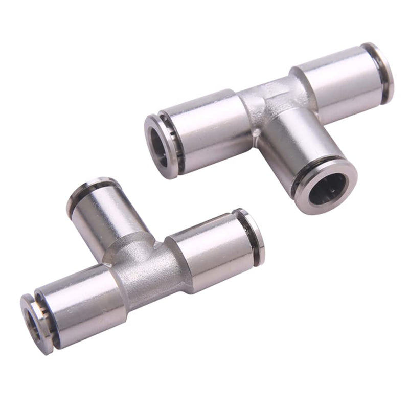 [Australia - AusPower] - Jienk 2PCS 3/8" Tube OD Union Tee Push to Connect Fittings, Pneumatic 3 Way Tee Shaped Nickel-Plated Copper Quick Connector for Air Bag Air Brake Air Compressor 3/8” OD 