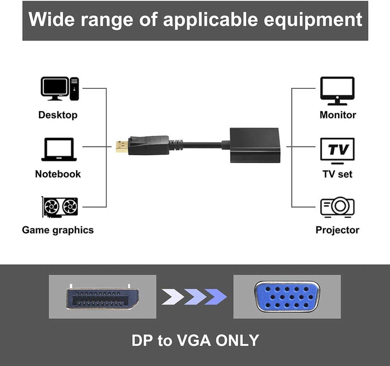 [Australia - AusPower] - DP to VGA Adapter,Display Port to VGA Adapter Gold-Plated (Male to Female) Compatible with Computer Desktop Laptop PC Monitor Projector HDTV Black DP TO VGA 