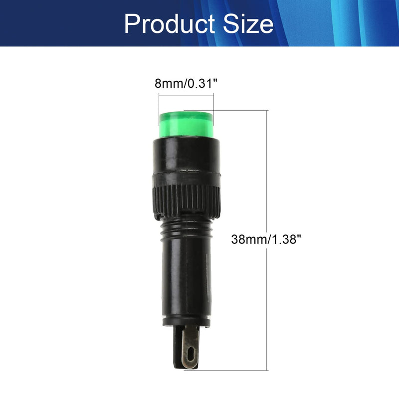 [Australia - AusPower] - Aicosineg Green 12V 0.31" Hole Diameter Indicator Light Flush Panel Mount 1.38" Length for Electrical Control Panel 10Pcs 