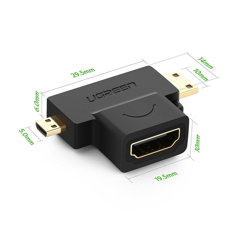 [Australia - AusPower] - UGREEN 2Pack 2 in 1 Mini HDMI and Micro HDMI Male to HDMI Female Adapter Supports 1080P Compatible with GoPro Hero 7 Black Hero 5 4 6, Nexus 10 Tablet, Camera, Camcorder, DSLR, Video Card ect 