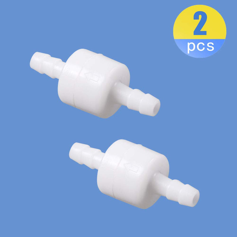 [Australia - AusPower] - Quickun 1/4" Barb Hose One Way Inline Check Valve Non Return Ozone Resistance PVDF Plastic One-Way Fuel Oil Water Gas Pump Air Check Valve, 2 Pcs 0.25 Inch 