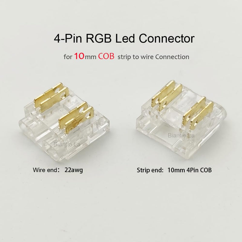 [Australia - AusPower] - Biantie La RGB LED Strip Light Connectors - 4-Pin 10mm Solderless Clips for COB Tape Strip-to-Wire Joints (Pack of 20) (10mm) 