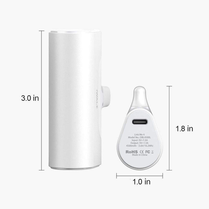 [Australia - AusPower] - iWALK Small Portable Charger 4500mAh Ultra-Compact Power Bank Cute Battery Pack Compatible with iPhone 13/13 Pro Max/12/12 Mini/12 Pro Max/11 Pro/XS Max/XR/X/8/7/6/Plus Airpods and More,White White 