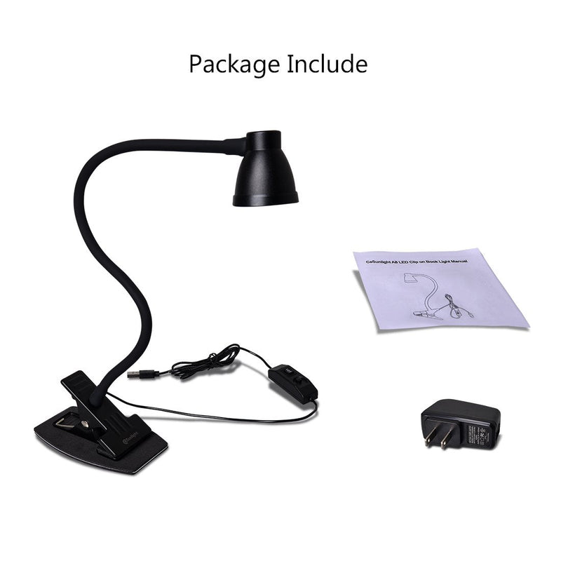 [Australia - AusPower] - CeSunlight Clamp Desk Lamp, Clip on Reading Light, 3000-6500K Adjustable Color Temperature, 6 Illumination Modes, 10 Led Beads, AC Adapter and USB Cord Included (Black) Black 