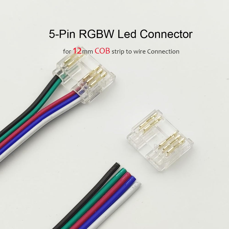 [Australia - AusPower] - Biantie La RGBW LED Strip Light Connectors - 5-Pin 12mm Solderless Clips for COB Tape Strip-to-Wire Joints (Pack of 20) 