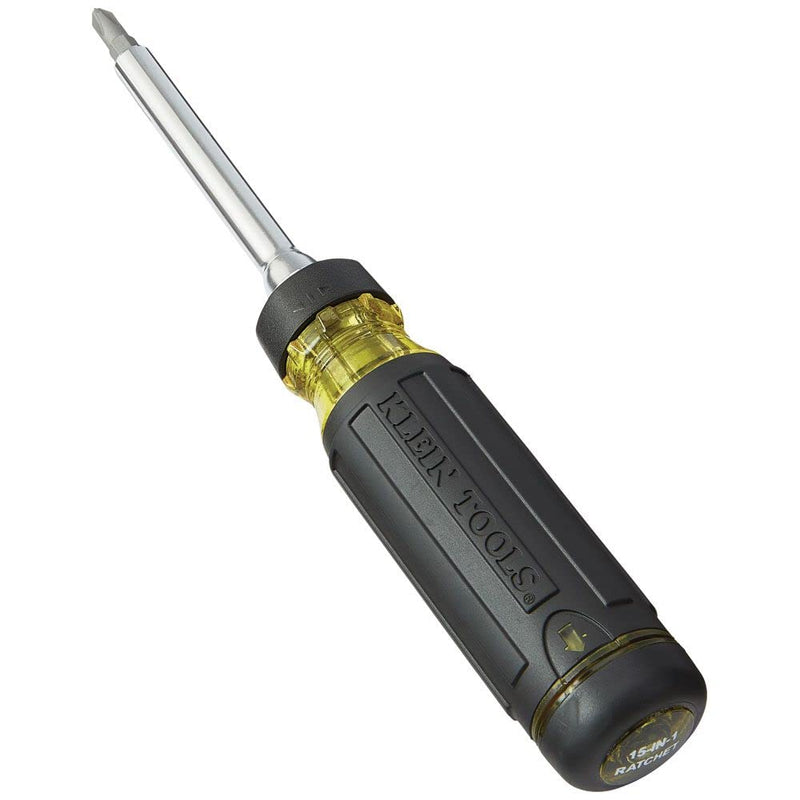[Australia - AusPower] - Klein Tools 32305 Multi-bit Ratcheting Screwdriver, 15-in-1 Tool with Phillips, Slotted, Square, Torx and Combo Bits and 1/4-Inch Nut Driver 