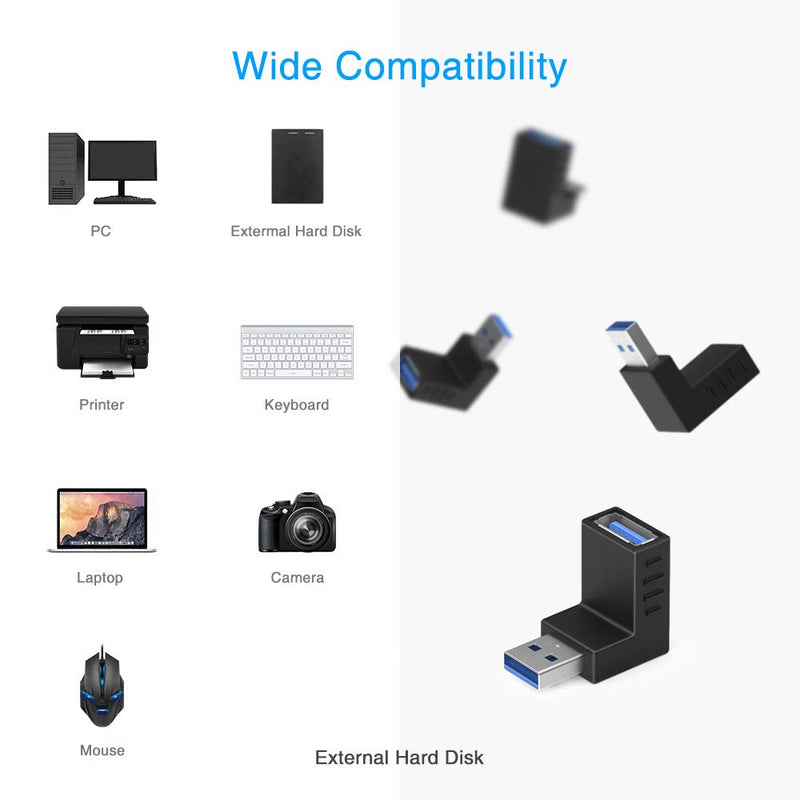 [Australia - AusPower] - [6 Pack] ELUTENG USB 3.0 90 Degree Right Angle USB Extender Adapter Male to Female USB 3.0 Super Speed Connector UP Down / Left Right USB Extender Coupler Vertical L Shape for USB Devices 