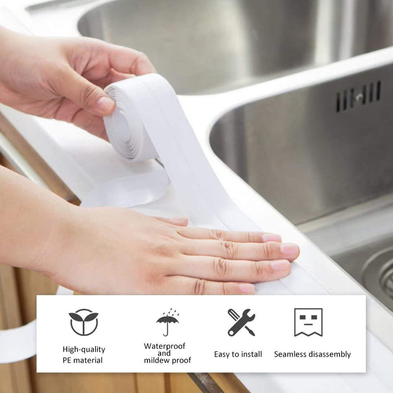 [Australia - AusPower] - WinCheer Caulk Strip Waterproof Self Adhesive Sealing Tape 2 Pack, Clear Wall Sealant Caulking Roll for Kitchen Bathtub Sink Basin Bathroom Toilet, 1.5Inch x 11Ft (White, Transparent) 