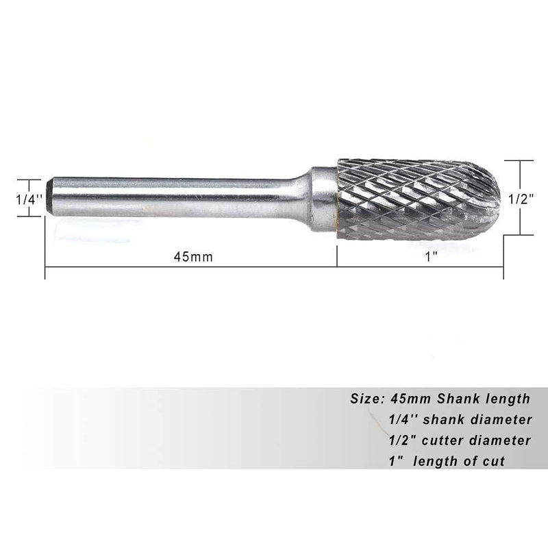 [Australia - AusPower] - YUFUTOL SC-5 Tungsten Carbide Burr Cylinder Shape with Radius End Double Cut Rotary Burr File(1/2" Cutter Dia X 1"Cutter Length) with 1/4'' shank, 1pcs 