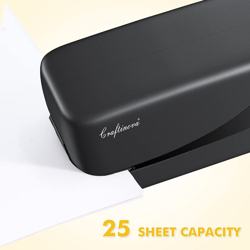 [Australia - AusPower] - Craftinova Electric Stapler, 25 Sheet Capacity,Including 2000 Staples ，Jam Free Stapler，Professional and Home Office Stapler，Battery not Included，AC or Battery Powered.（Black） Black 