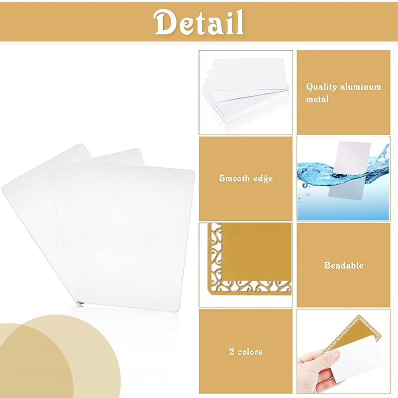 [Australia - AusPower] - 120 Pieces Sublimation Metal Business Cards for Custom Engrave Thickness 0.22mm Aluminum Blanks Name Card for Custom Engrave Color UV Print, Office Business Trade, White+Gold Hollow Out(120) 120 