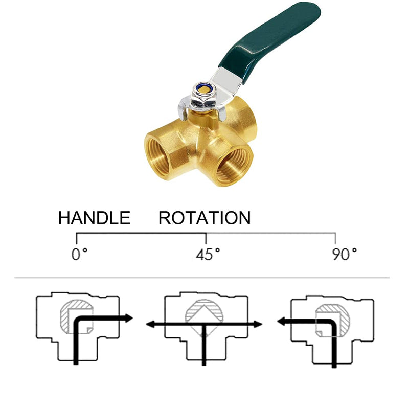 [Australia - AusPower] - Joywayus 3 Way Shut Off 1/4" Thread Ball Valve with 3/8" Hose Barb T Shaped Brass Fitting One Switch 