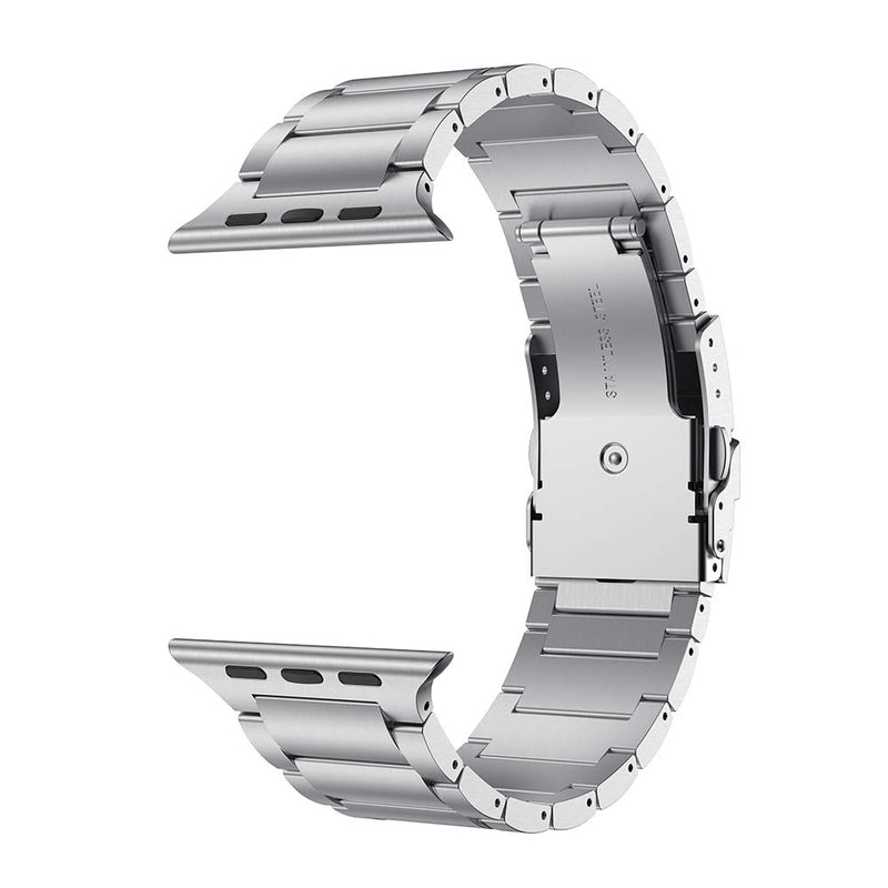 [Australia - AusPower] - LDFAS Compatible for Apple Watch Band 44mm 42mm, Sport Stainless Steel Metal Strap with Safety Buckle for iWatch Bands Compatible for Apple Watch SE, Apple Watch Series 6/5/4/3 Smartwatch, Silver 44MM/42MM-Silver 