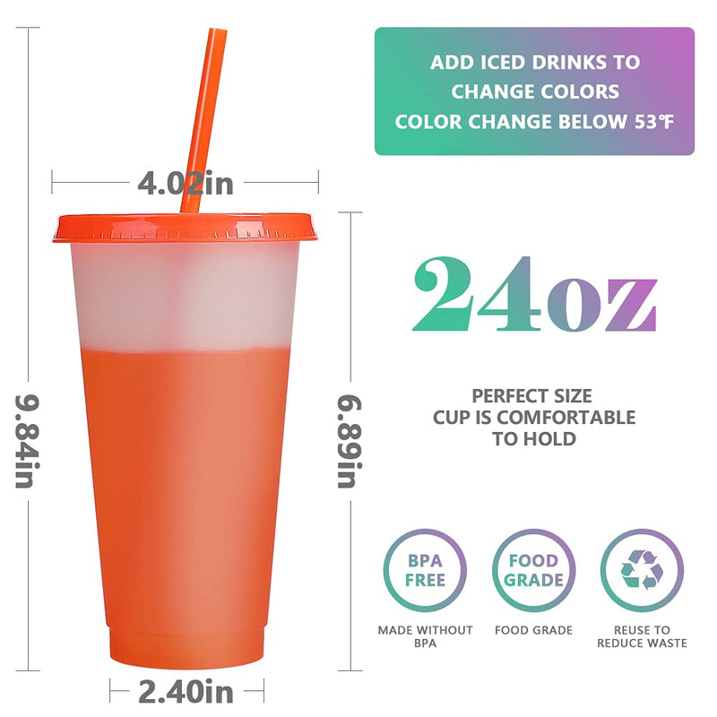 [Australia - AusPower] - Reusable Plastic Tumblers with Lids & Straws - 9 Pcs 24oz Large Color Changing Cups for Adults Kids Women Party | Tall Iced Cold Straw Drinking Cute Tumbler Cup Bulk 