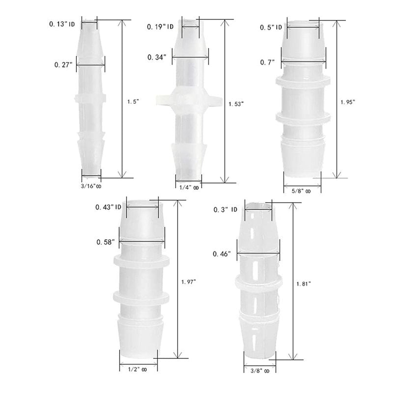 [Australia - AusPower] - Plastic Hose Barb Fitting, Hose Fitting Adapter for Air Water Fuel 3/16" x 3/16", 1/4" x 1/4", 3/8" x 3/8", 1/2" x 1/2", 5/8" x 5/8" 8Pcs 