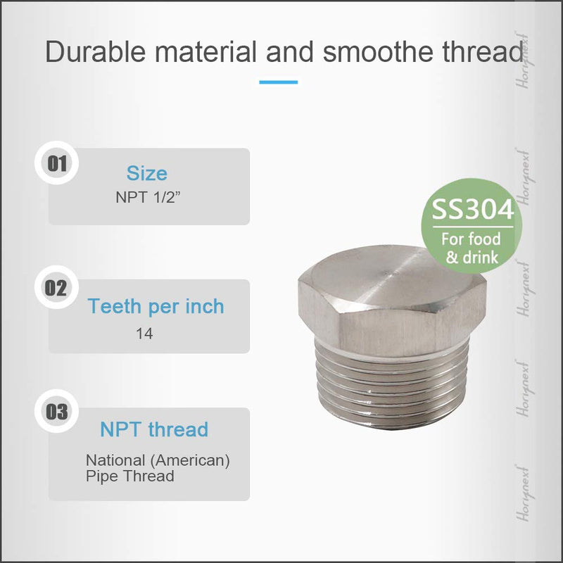 [Australia - AusPower] - Horiznext npt 1/2 male threaded hex head pipe plug, stainless steel 304,(pack of 4) 
