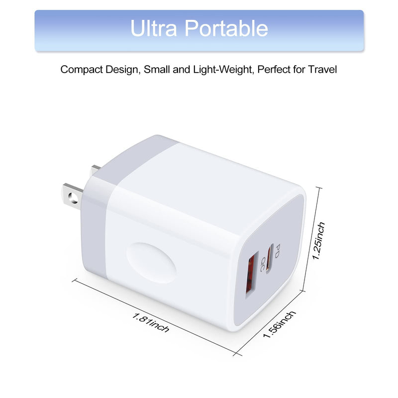 [Australia - AusPower] - USB C Fast Charger, 3Pack 20W Dual Port PD & QC3.0 Charging Block Cube Wall Plug USBC Power Adapter Brick for iPhone 13/13 Pro/13 Pro Max/12/11/SE, Samsung Galaxy S22/S21/S20 Ultra/FE/Plus/Note 20/10 