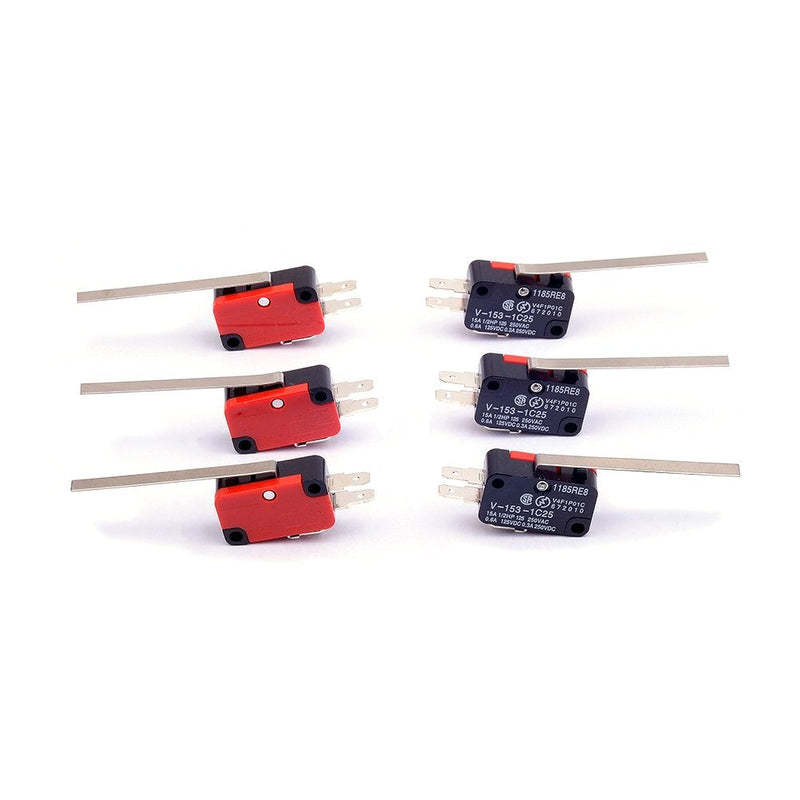 [Australia - AusPower] - Cylewet 6Pcs V-153-1C25 Micro Limit Switch Long Straight Hinge Lever Arm SPDT Snap Action LOT for Arduino (Pack of 6) CYT1068 