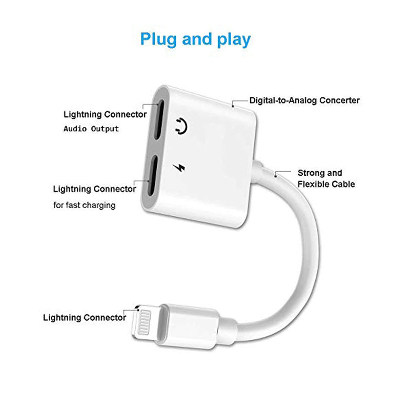 [Australia - AusPower] - [Apple MFi Certified] Dual Lightning Splitter for iPhone Headphone Charger Splitter, 2 Pack iPhone Adapter & Splitter Lightning Audio + Charge Adaptor Dongle Cable for iPhone 13/12/11/XS/XR/X/8/7/iPad 