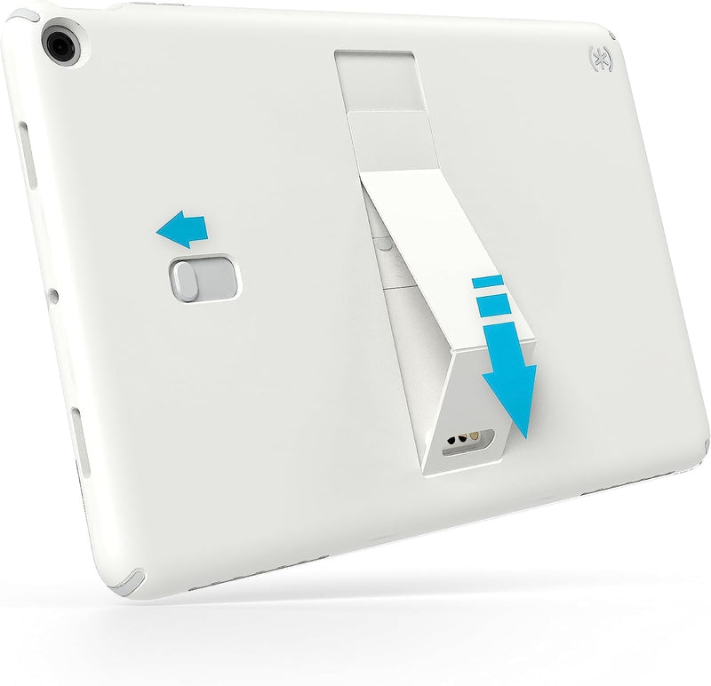 [Australia - AusPower] - Speck Google Pixel Tablet 2023 Case and Stand - Full Back, Thin, Scratch Resistant, Drop Protection & Adjustable Kickstand - Works with Google Pixel Charging Speaker Dock - White & Silver StandyShell Off White/Serene Silver 