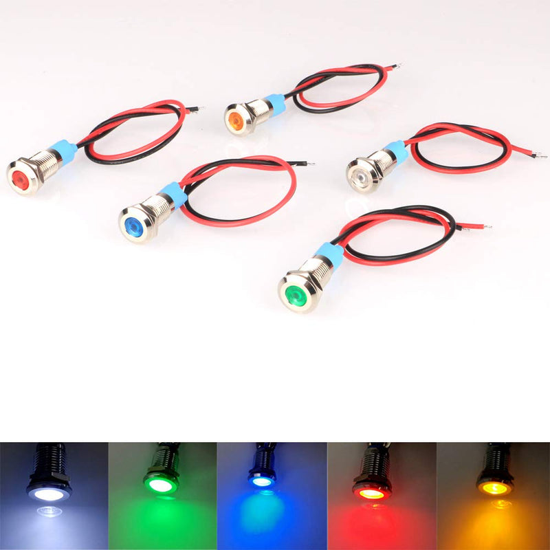 [Australia - AusPower] - Gebildet 5Pcs 8mm 110V-220VAC LED Metal Indicator Light Waterproof Signal Lamp (Green/Orange/Red/Blue/White 5Pcs) 